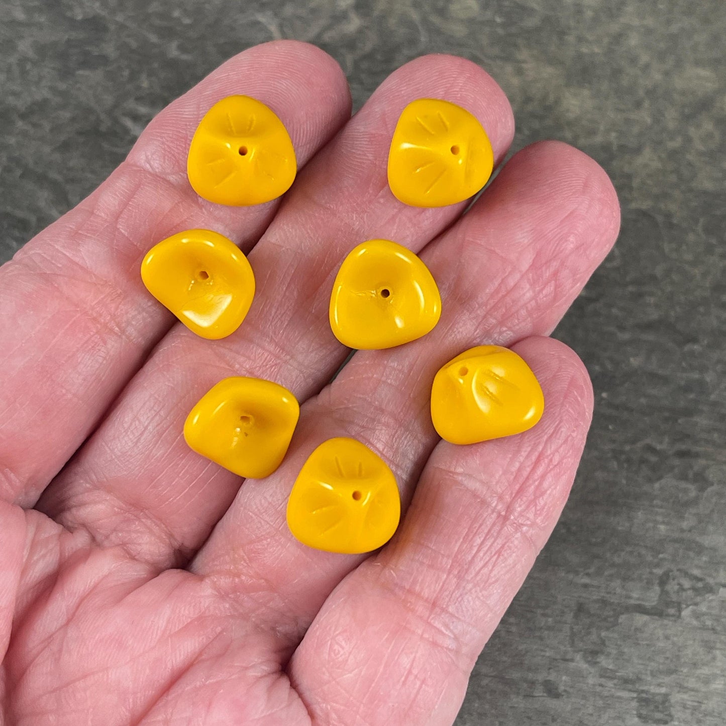 Opaque Yellow Flower Dark Purple 3-Petal Flower Beads Czech Glass Beads Opaque Flower 12x9mm Bell Flower Bead (FLLB/RJ-1090) * Qty. 8