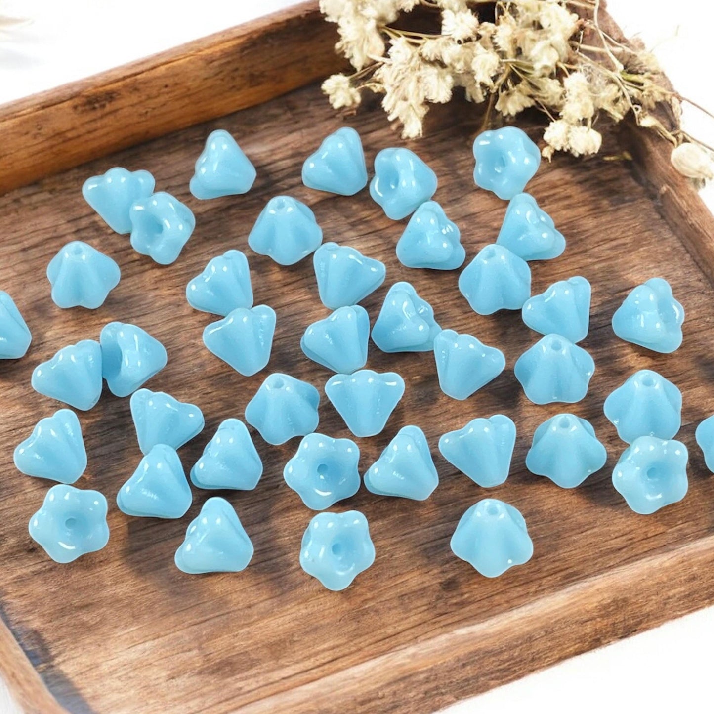 Light Blue Czech Glass Bell Flower Bead ~ Opaque Sky Blue Bell Flower (FL/6302) *