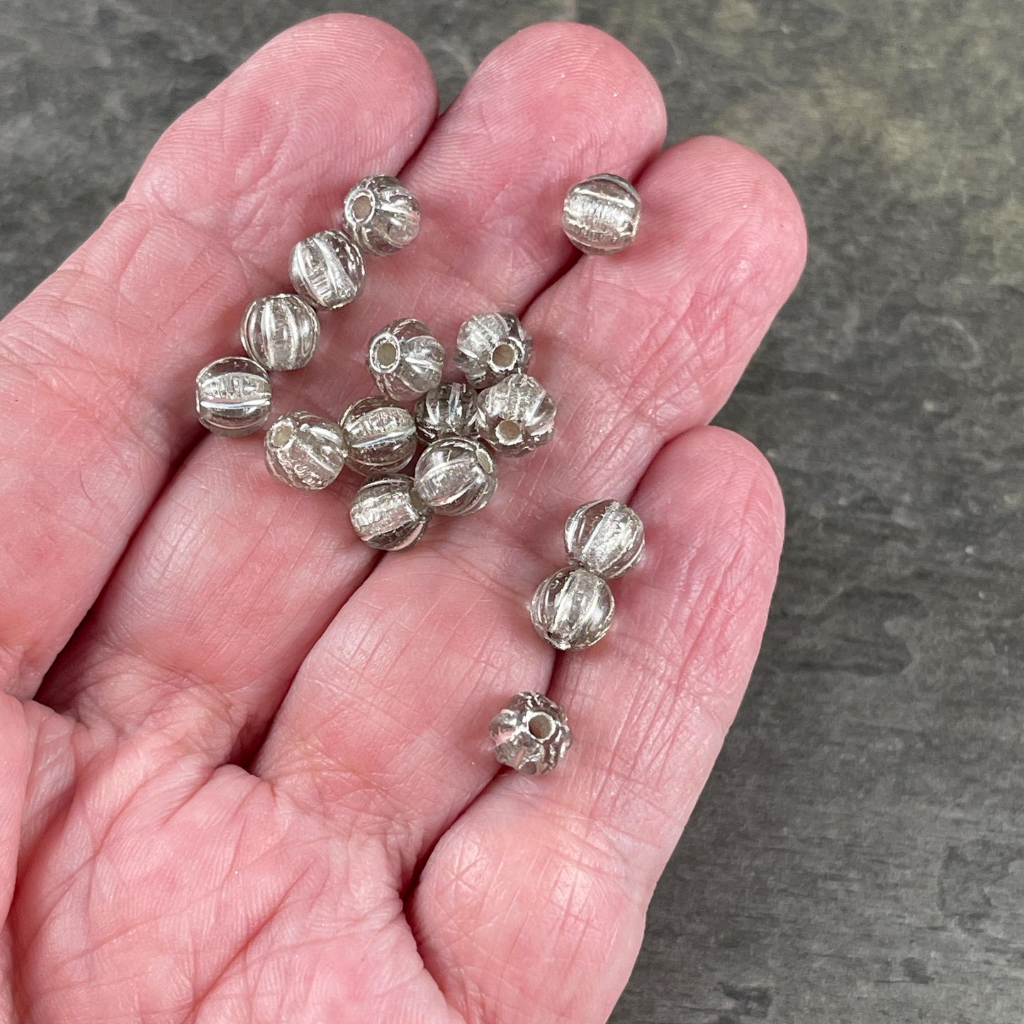 Czech Glass Beads - 6mm Clear and Silver Large Hole Melon Beads, Silver Round Beads (BH6/N-062) * Qty. 25