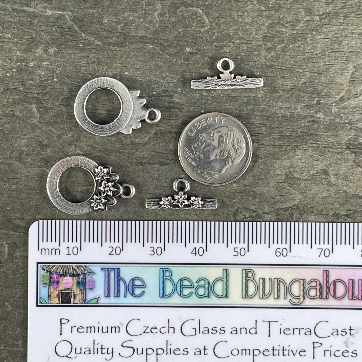 TierraCast Antiqued Silver Toggle Clasp, Blossom Collection, 17x21mm Medium Size Clasp with Floral Design (PF/1071-77) * Qty. 2