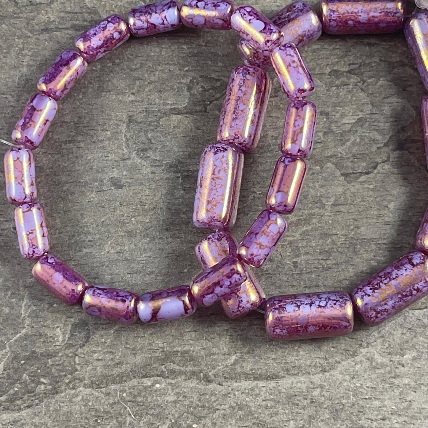 Czech Glass Beads - 14x7mm Large Hole Tube Bead, Purple Thistle with Plum Picasso Finish, 2mm Hole (TUBE/N-2126) * Qty. 10