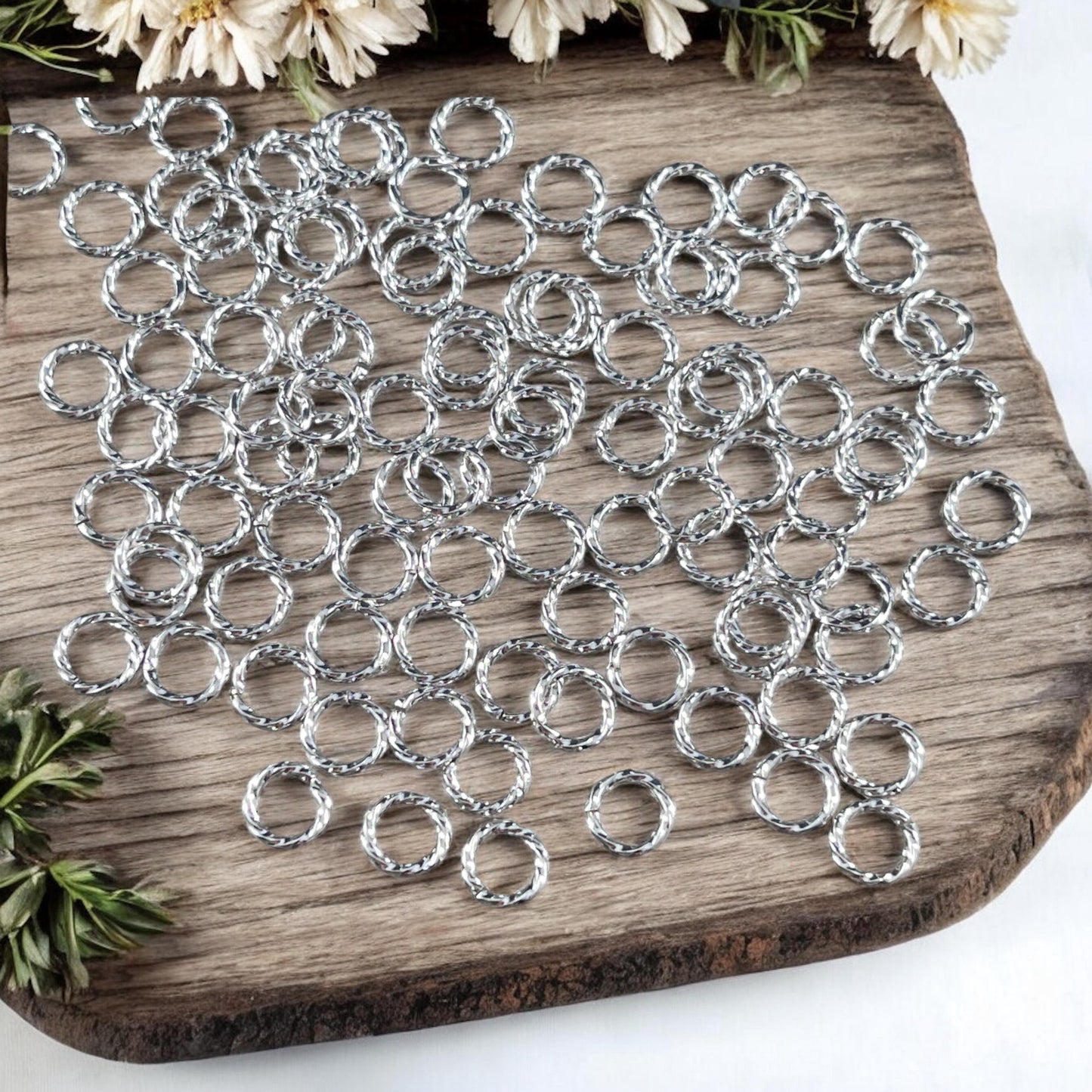 6mm Silver Twisted Jumprings, 18 gauge Decorative Open Jump Rings ~ Silver Plated Brass Jump Rings (FMG/7042) * Qty. 100