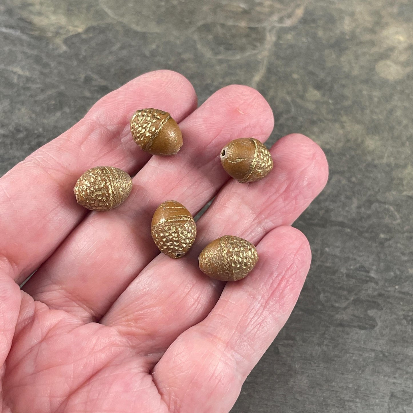 Czech Glass Beads - Acorn Beads, 10x12mm Oval Beads, Opaque Mustard Brown with Gold Wash (ACN/N-1849) * 8 Beads