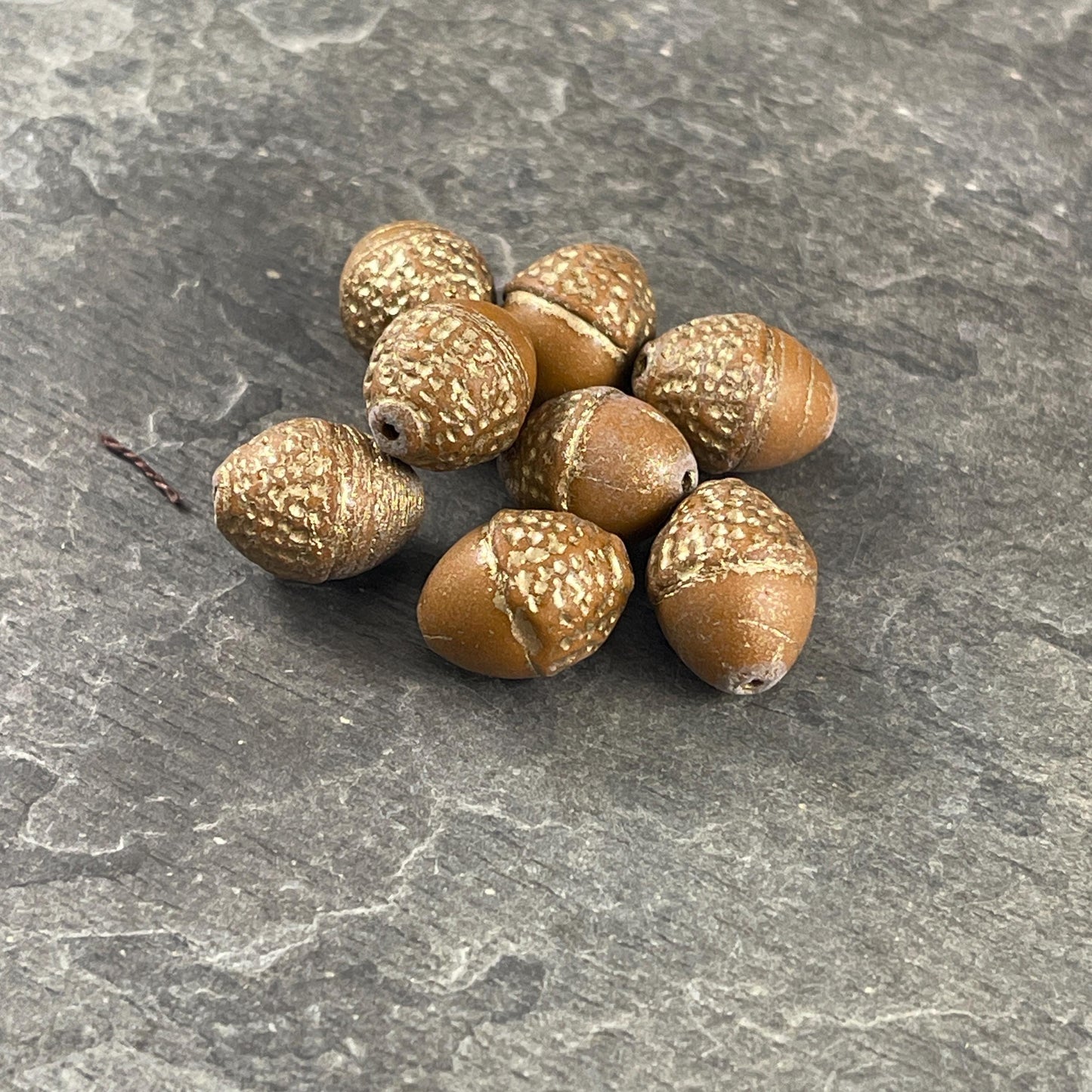 Czech Glass Beads - Acorn Beads, 10x12mm Oval Beads, Opaque Mustard Brown with Gold Wash (ACN/N-1849) * 8 Beads