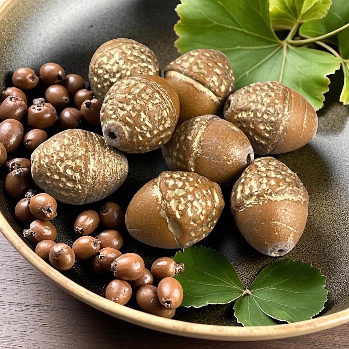 Czech Glass Beads - Acorn Beads, 10x12mm Oval Beads, Opaque Mustard Brown with Gold Wash (ACN/N-1849) * 8 Beads