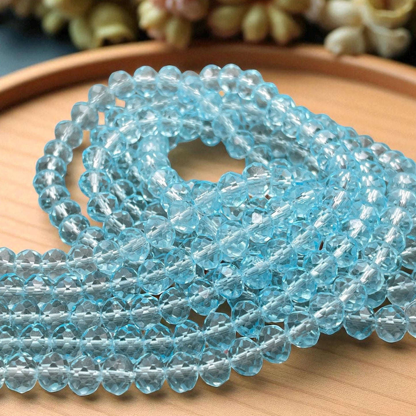 Transparent Aquamarine 8x6mm Rondelle, Light Blue Faceted Glass Beads (Aquamarine8) * 36 Beads