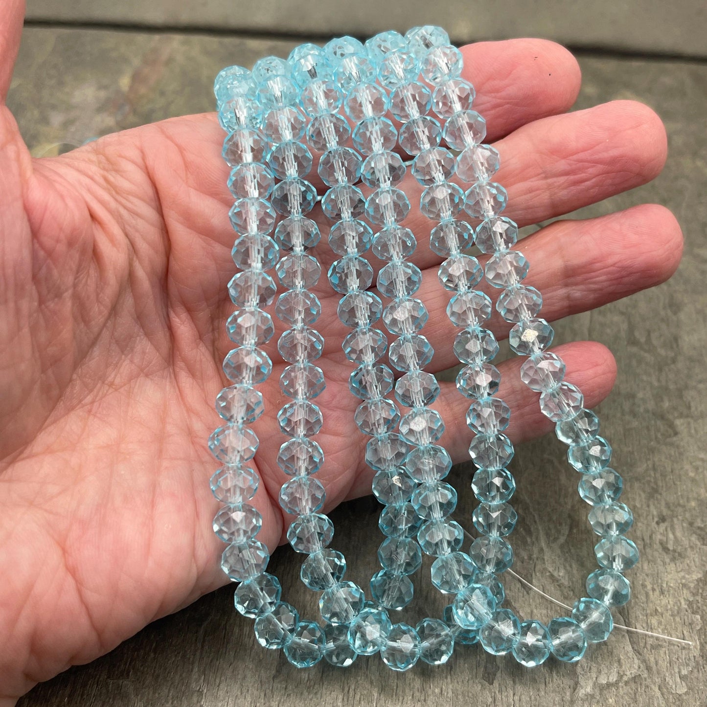 Transparent Aquamarine 8x6mm Rondelle, Light Blue Faceted Glass Beads (Aquamarine8) * 36 Beads