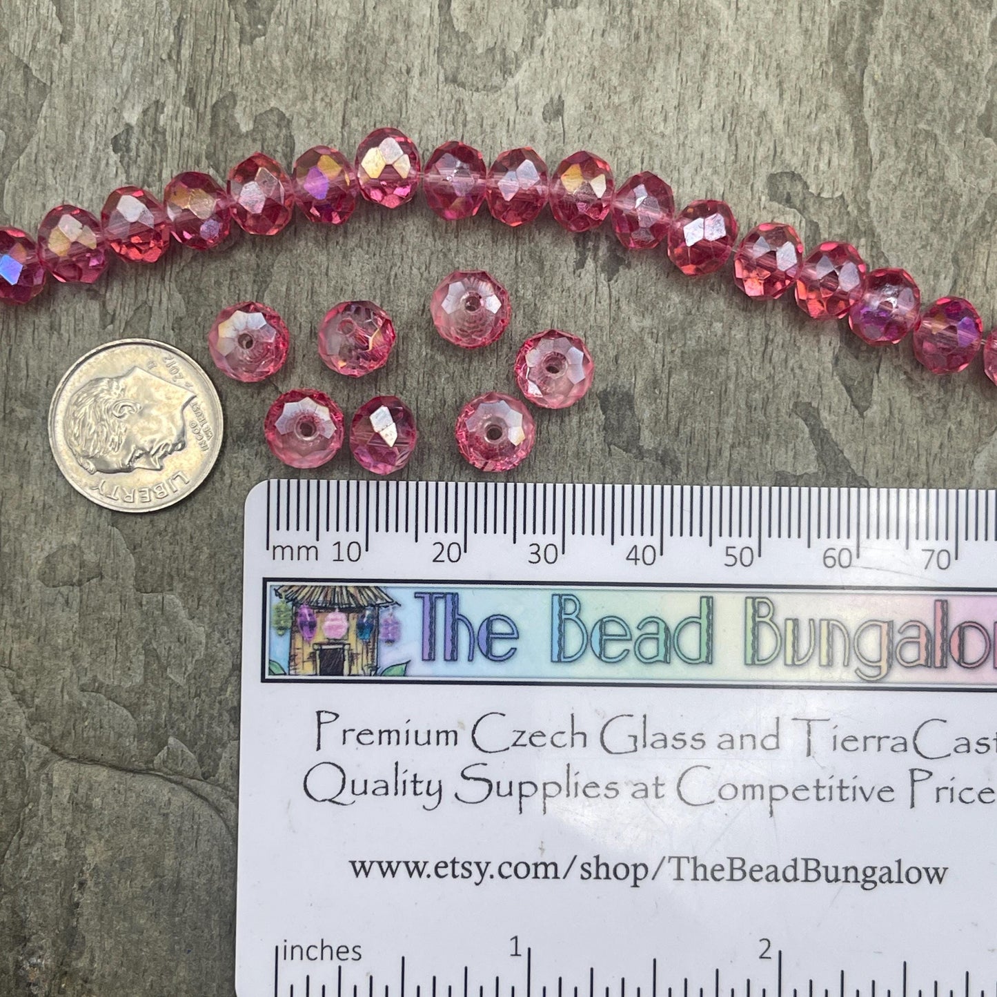 Rose Pink 8x6mm Faceted Glass Beads, Transparent Dark Pink Rondelles (RosePink-8) * 36 Beads