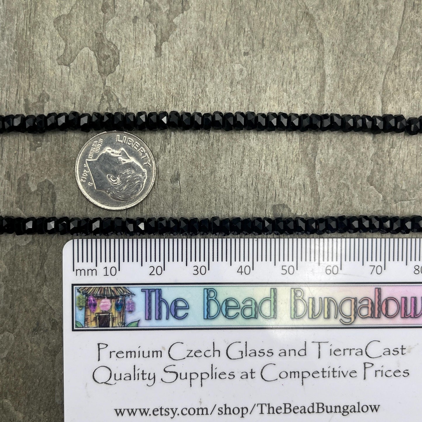 Faceted Glass Beads - 4x2.5mm Heishi Rondelles, Jet Black, Opaque (Black) * 7" Strand