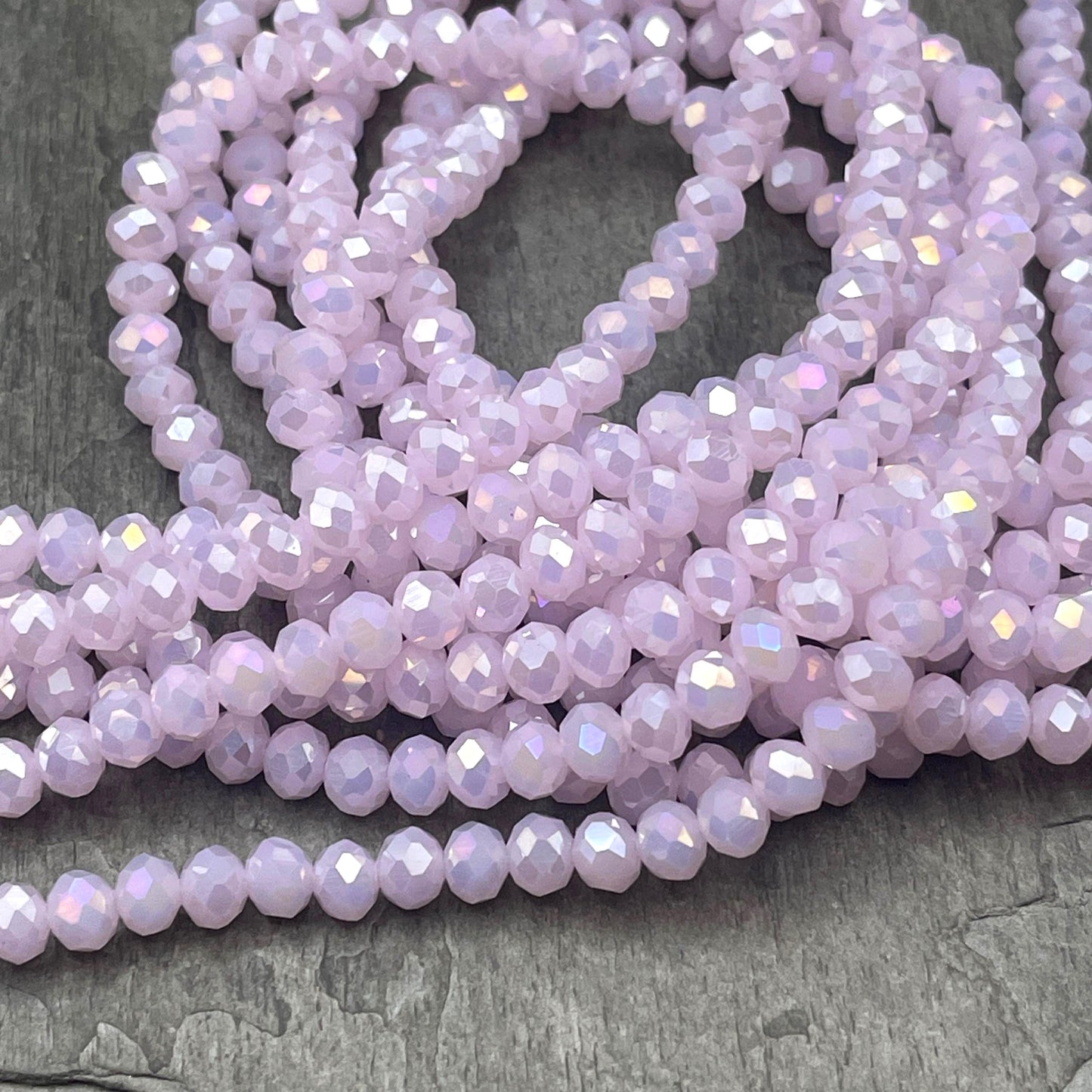 6x5mm Faceted Glass Beads, Pale Pastel Pink Faceted Rondelles with AB Finish (PalePinkAB-6) * 80 Beads