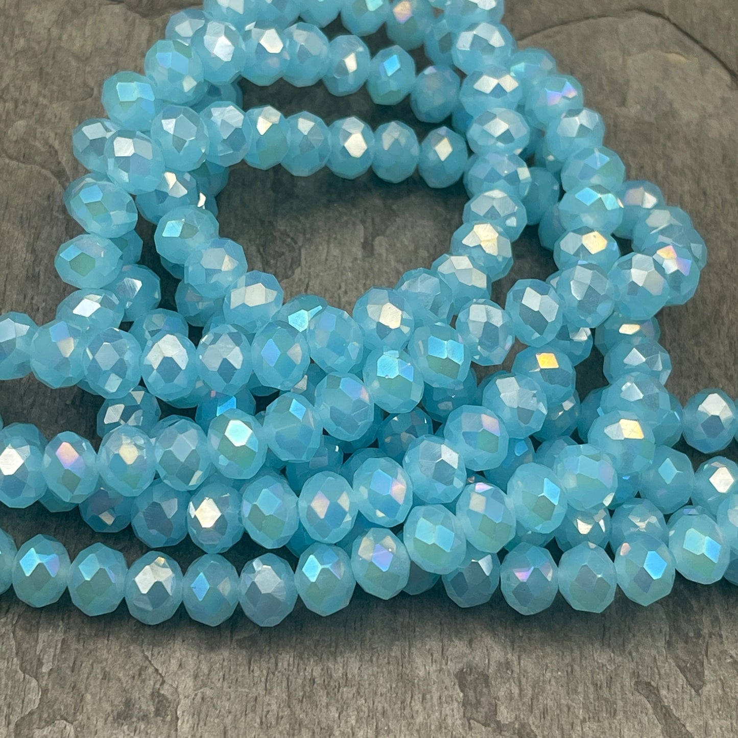 Light Blue 8x6mm Rondelle, Pastel Blue Faceted Glass Beads with AB Finish (BabyBlueAB-8) * 36 Beads