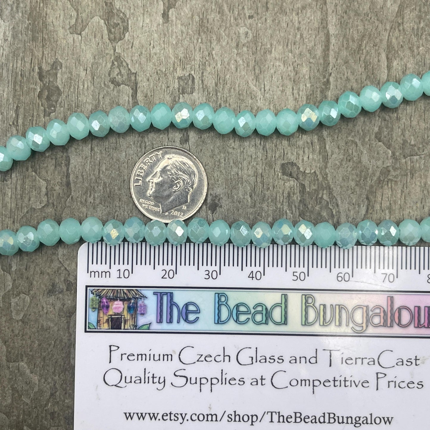 6x5mm Faceted Glass Beads, Milky Light Aqua with AB Finish Rondelles (MilkyAquaAB-6) * 80 Beads