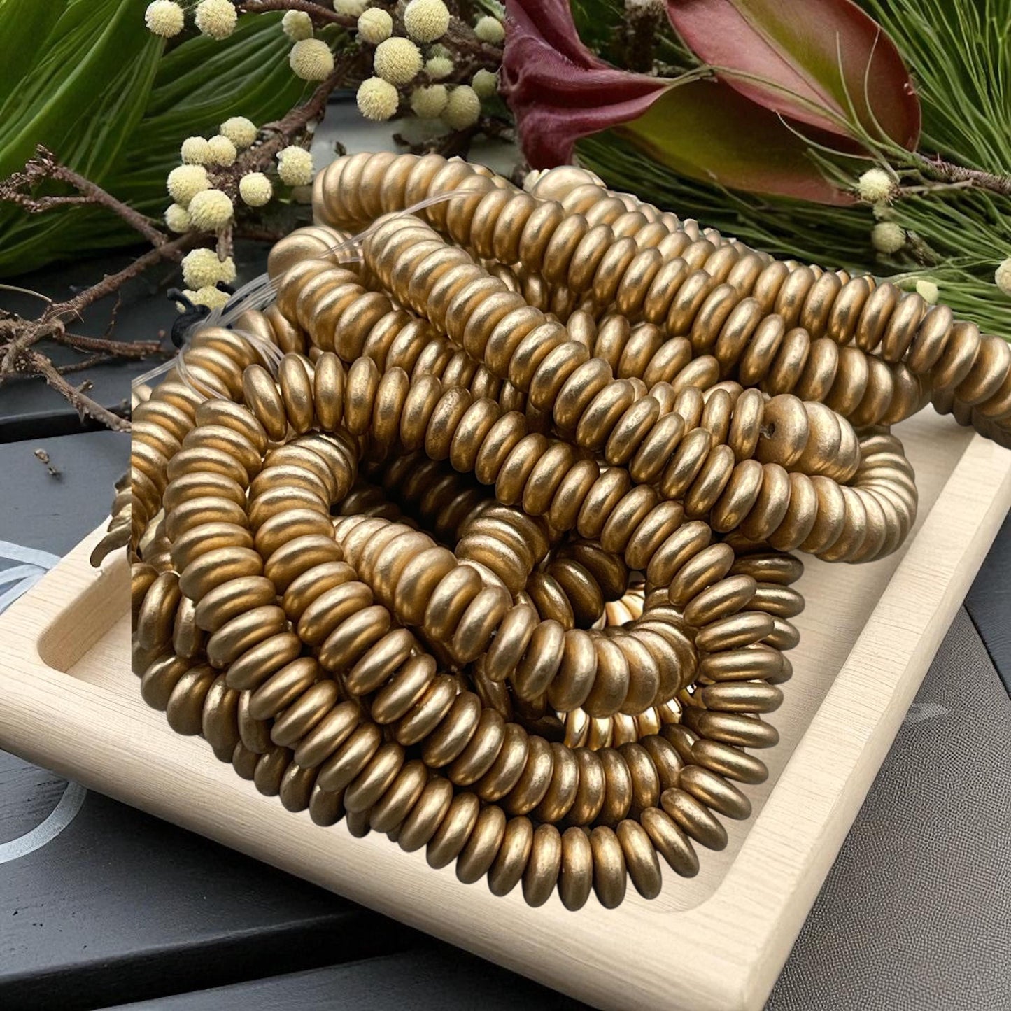 Matte Gold Rondelle Spacer Disc Czech Beads 6x2mm Rondelle Gold Czech Glass Beads Satin Finish Gold Coated Beads (RD6/RJ-4530) * Qty. 50