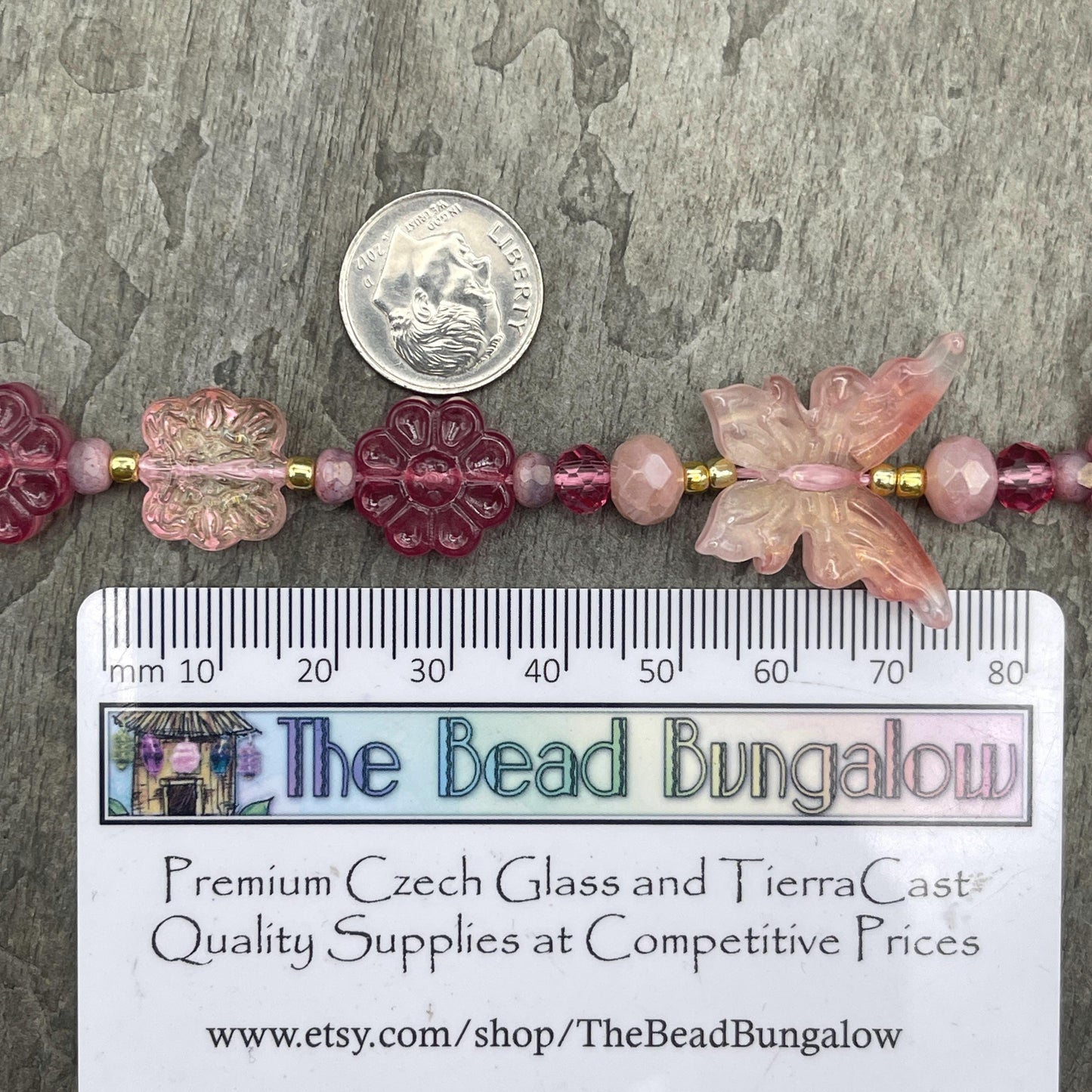 Butterflies - Fuchsia and Light Pink Glass Beads - Butterflies and Flowers - Custom Mix - (CB89.9)