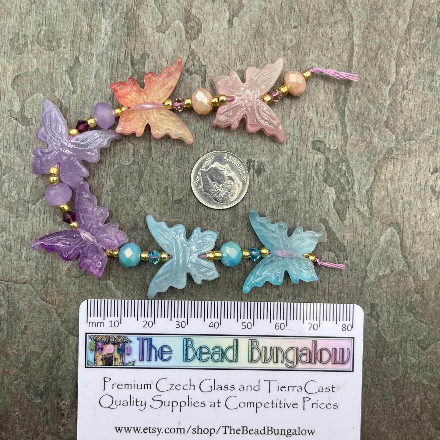 Butterfly Beads - Light Blue, Lavender, Peachy Pink Glass Beads - Focal Butterflies with Accent Beads (CB89.5)
