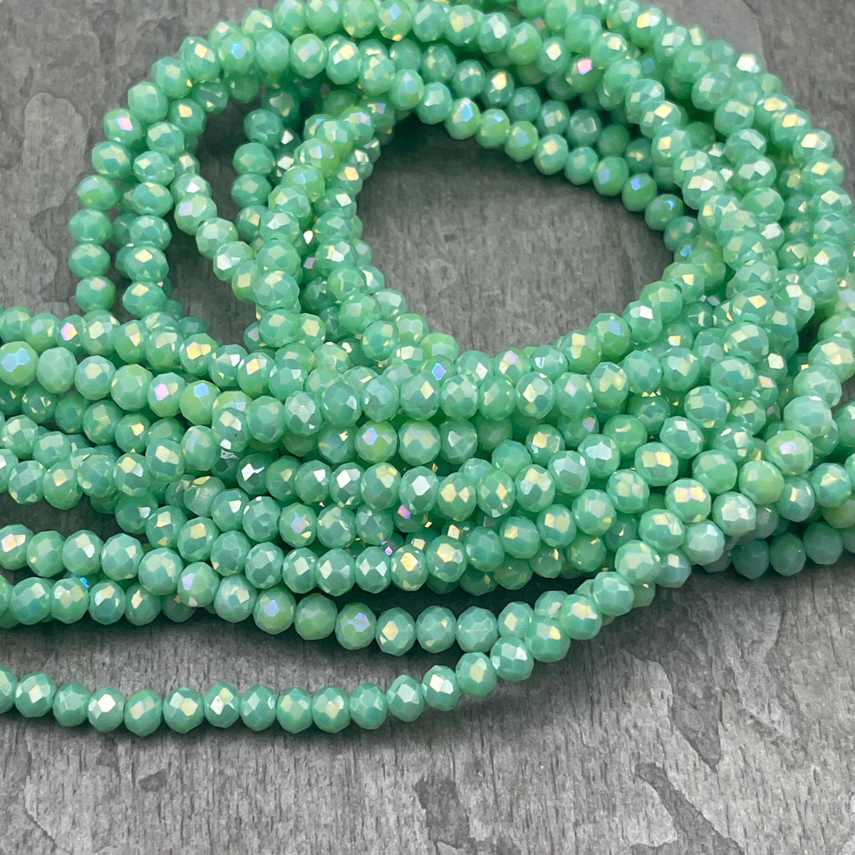 Opaque Lime Green 4x3mm Faceted Glass Beads, Spring Green with AB Finish (SpringAB-4) * 100 Beads