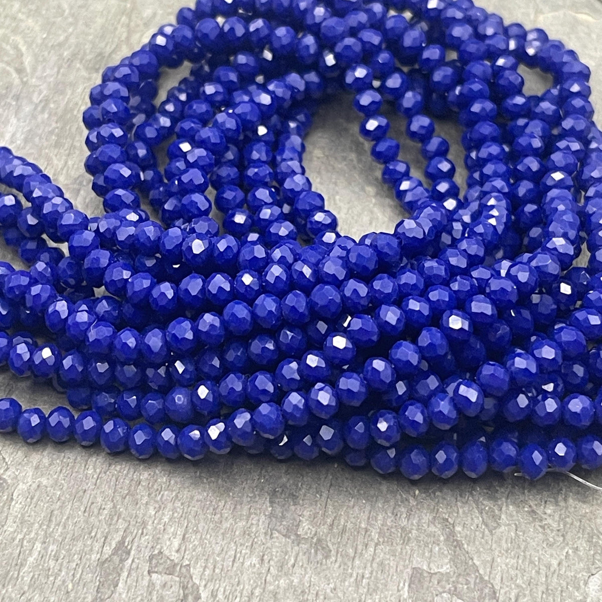 Opaque Cobalt Blue 4x3mm Faceted Glass Beads, Cobalt Blue Rondelles (Cobalt-4) * 100 Beads