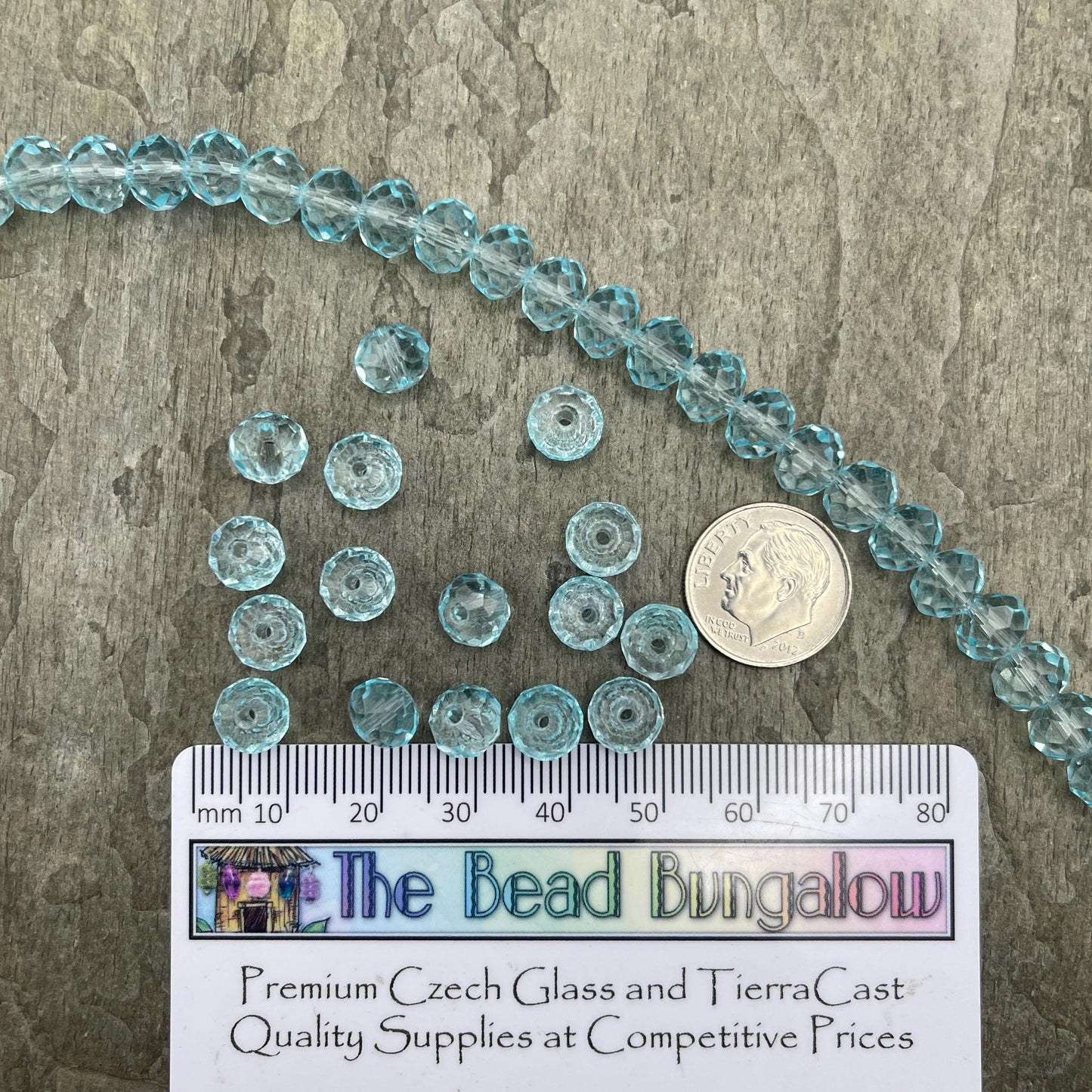 Transparent Aquamarine 8x6mm Rondelle, Light Blue Faceted Glass Beads (Aquamarine8) * 36 Beads