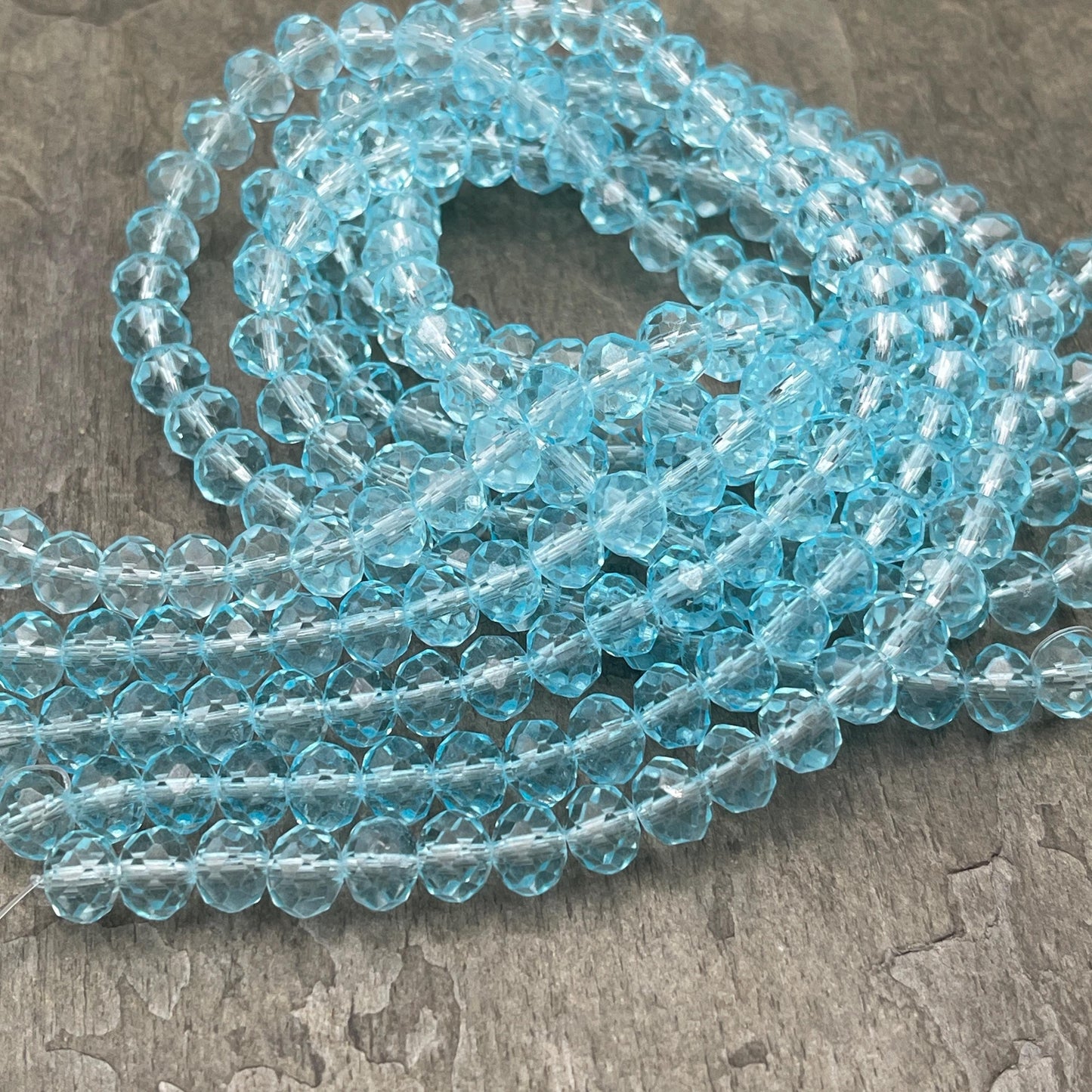 Transparent Aquamarine 8x6mm Rondelle, Light Blue Faceted Glass Beads (Aquamarine8) * 36 Beads