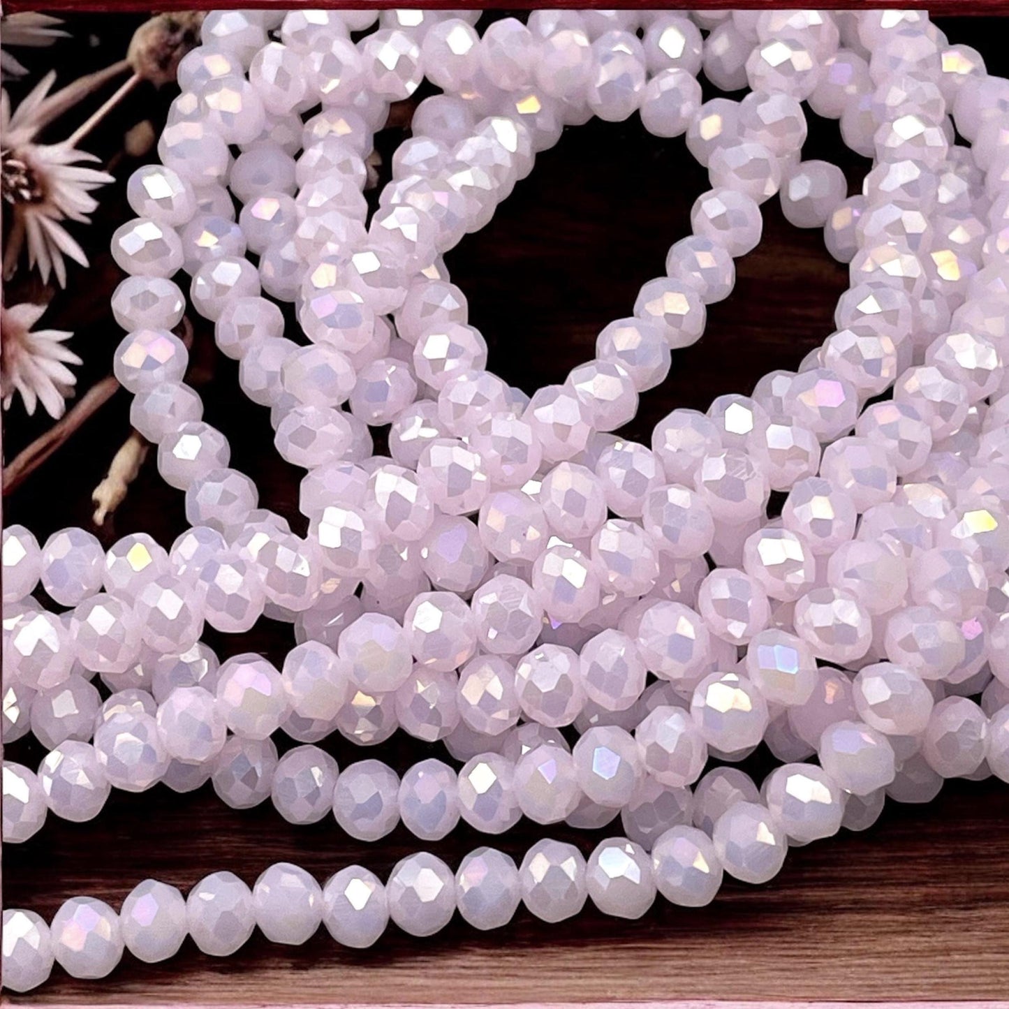 6x5mm Faceted Glass Beads, Pale Pastel Pink Faceted Rondelles with AB Finish (PalePinkAB-6) * 80 Beads