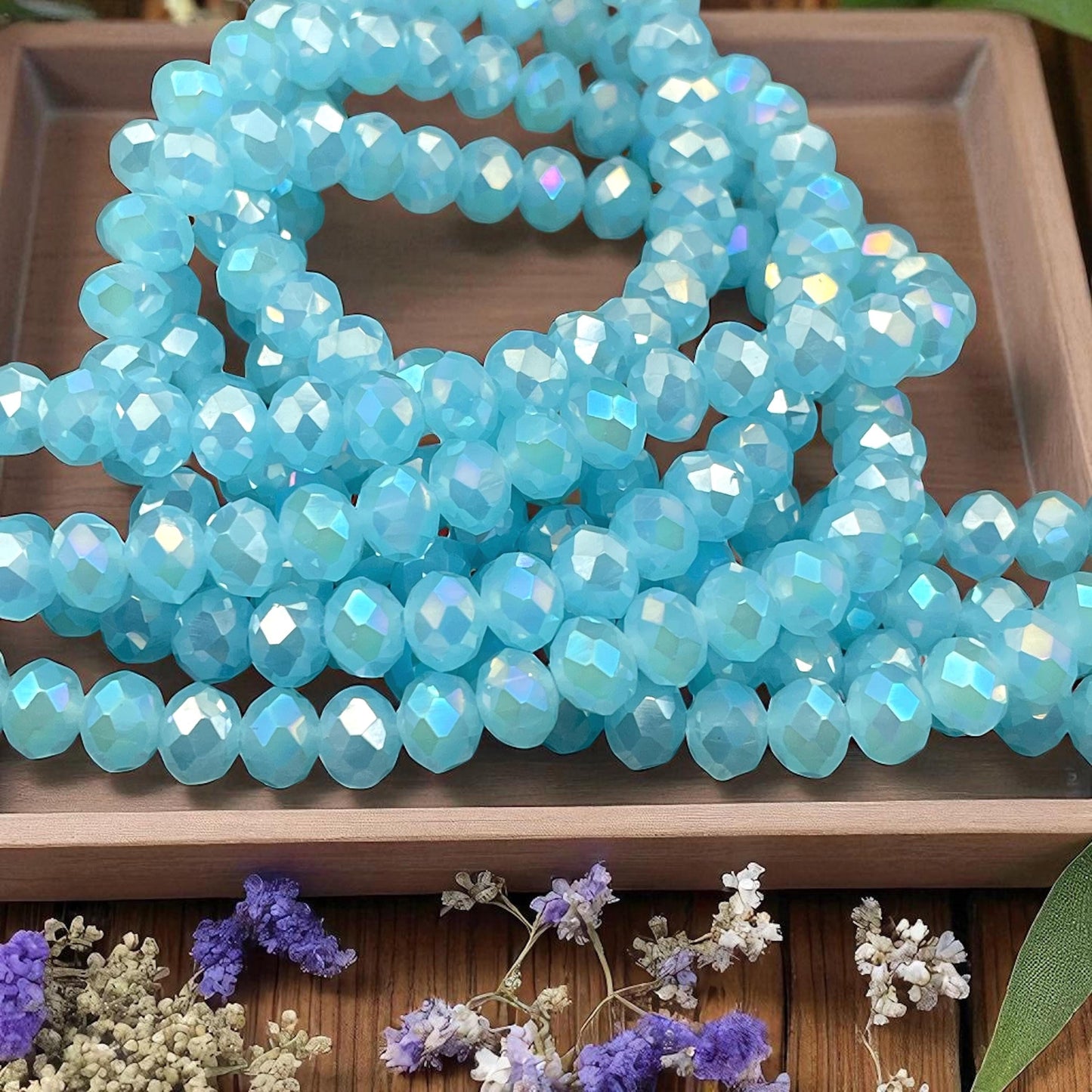 Light Blue 8x6mm Rondelle, Pastel Blue Faceted Glass Beads with AB Finish (BabyBlueAB-8) * 36 Beads