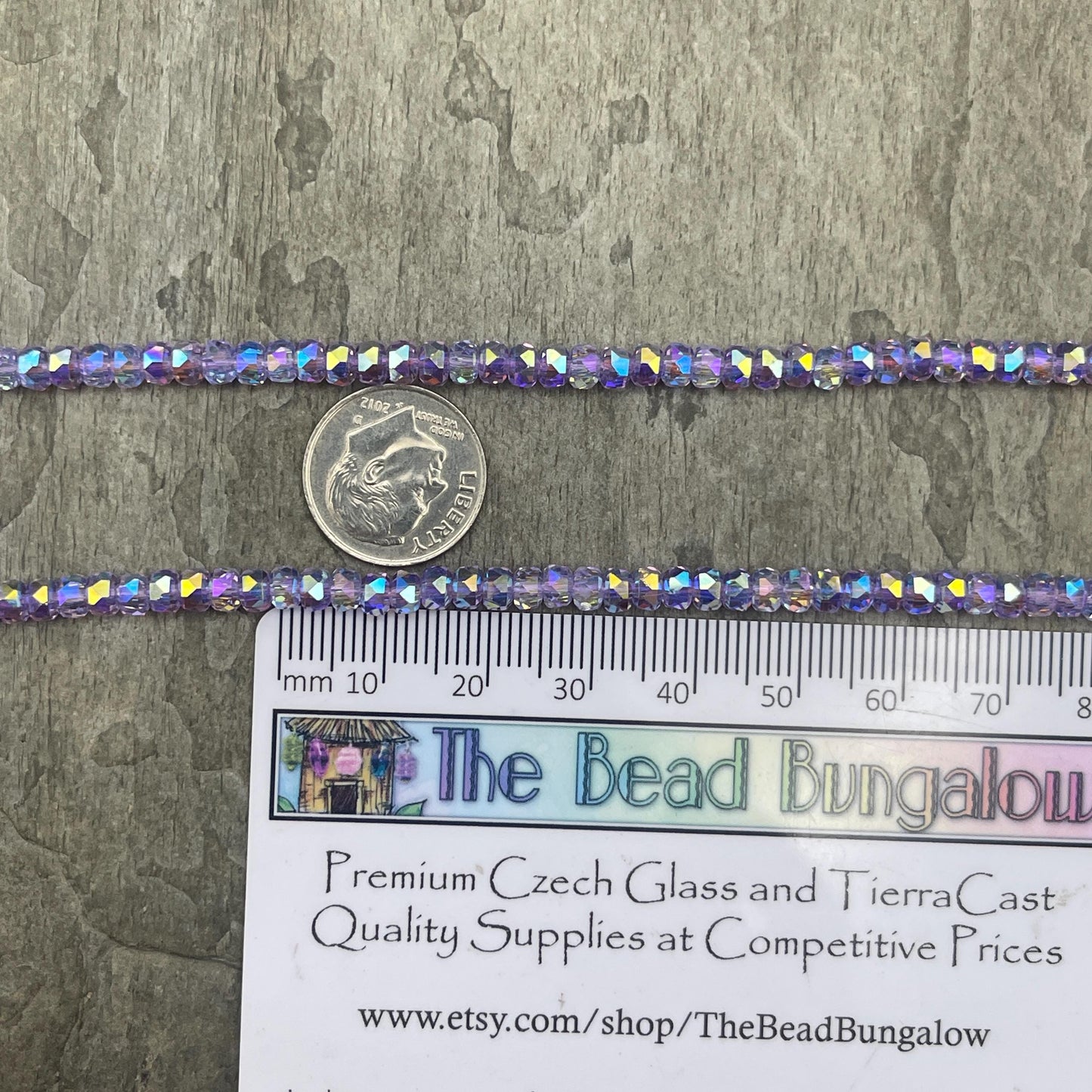 Faceted Glass Beads - 4x2.5mm Heishi Rondelles, Transparent Thistle, Pale Purple with Rainbow AB Finish (Thistle-AB) * 7" Strand