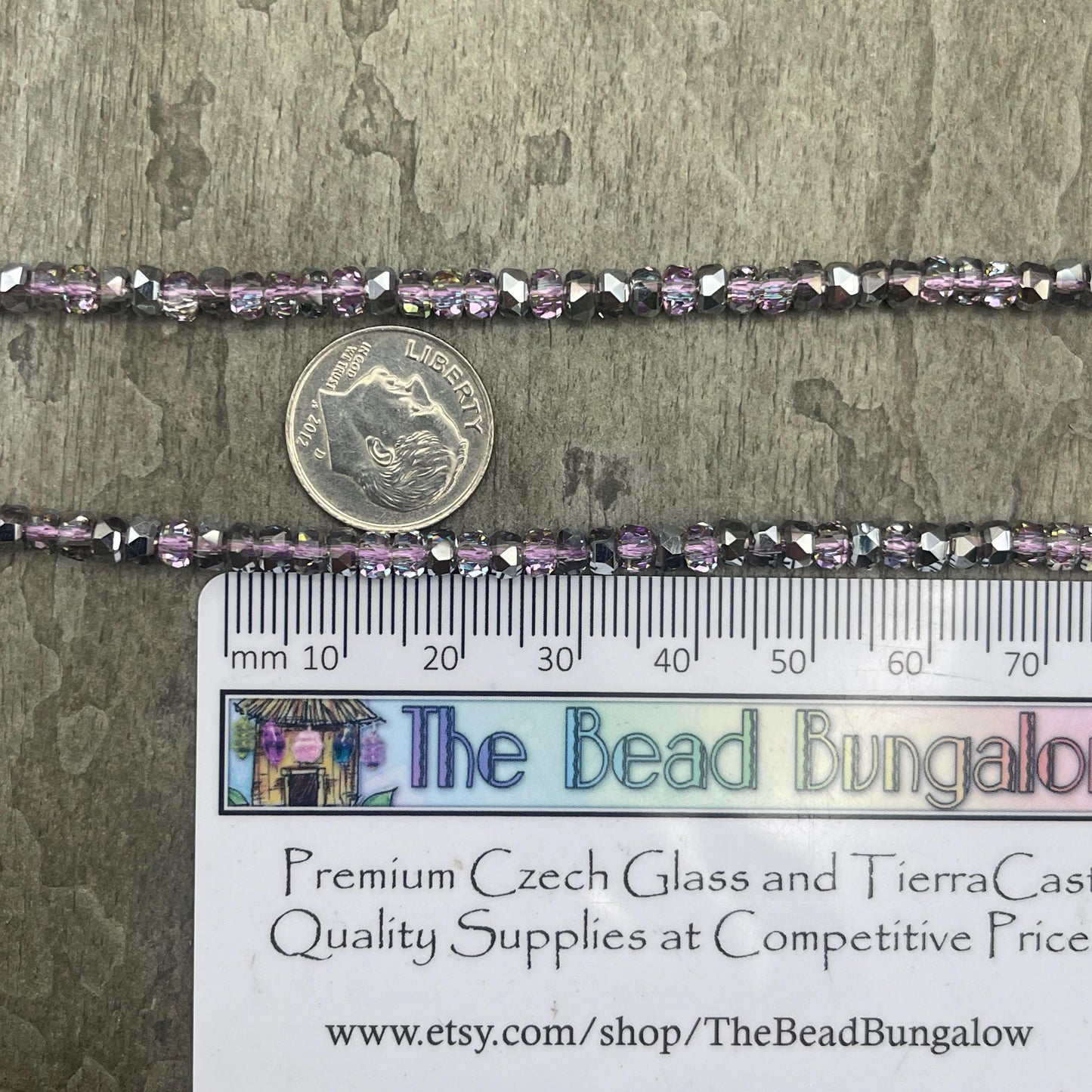 Faceted Glass Beads - 4x2.5mm Heishi Rondelles, Transparent Light Amethyst with Silver Half-tone (SilverAmethyst) * 7" Strand