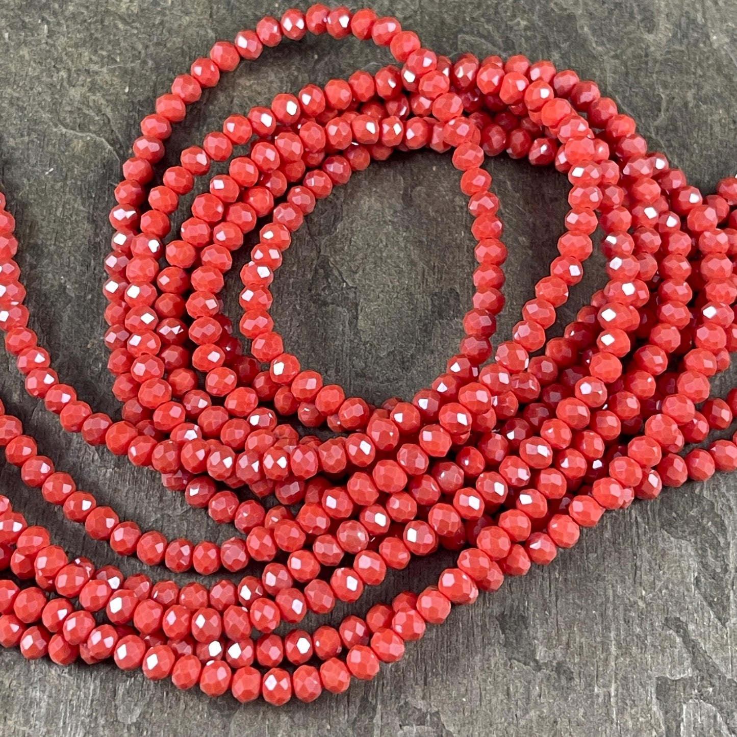 4x3mm Faceted Glass Beads, Dark Orange Rondelles (BurntOrange-4) * 100 Beads
