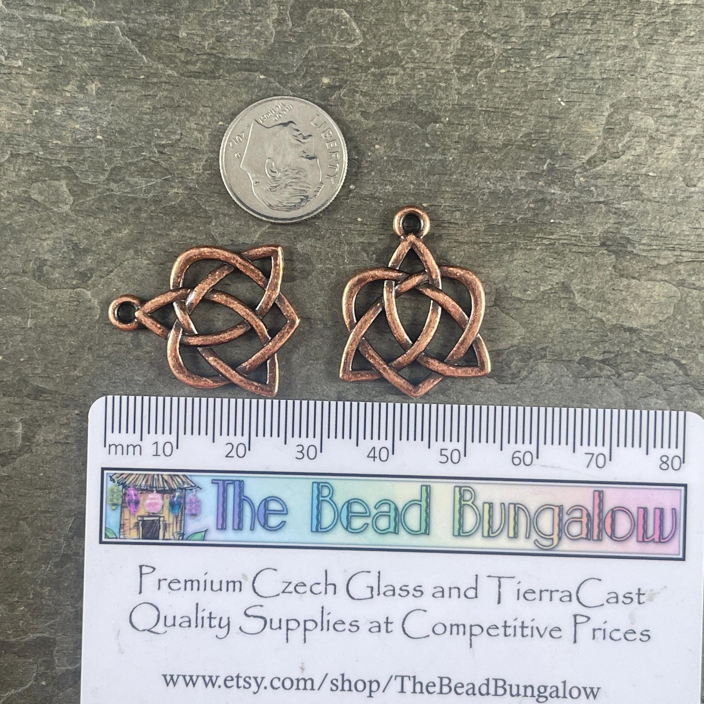 TierraCast Triquetra Charm, Antiqued Copper Celtic Open Heart Symbolic Pendant (PF/539-87) * Qty. 2