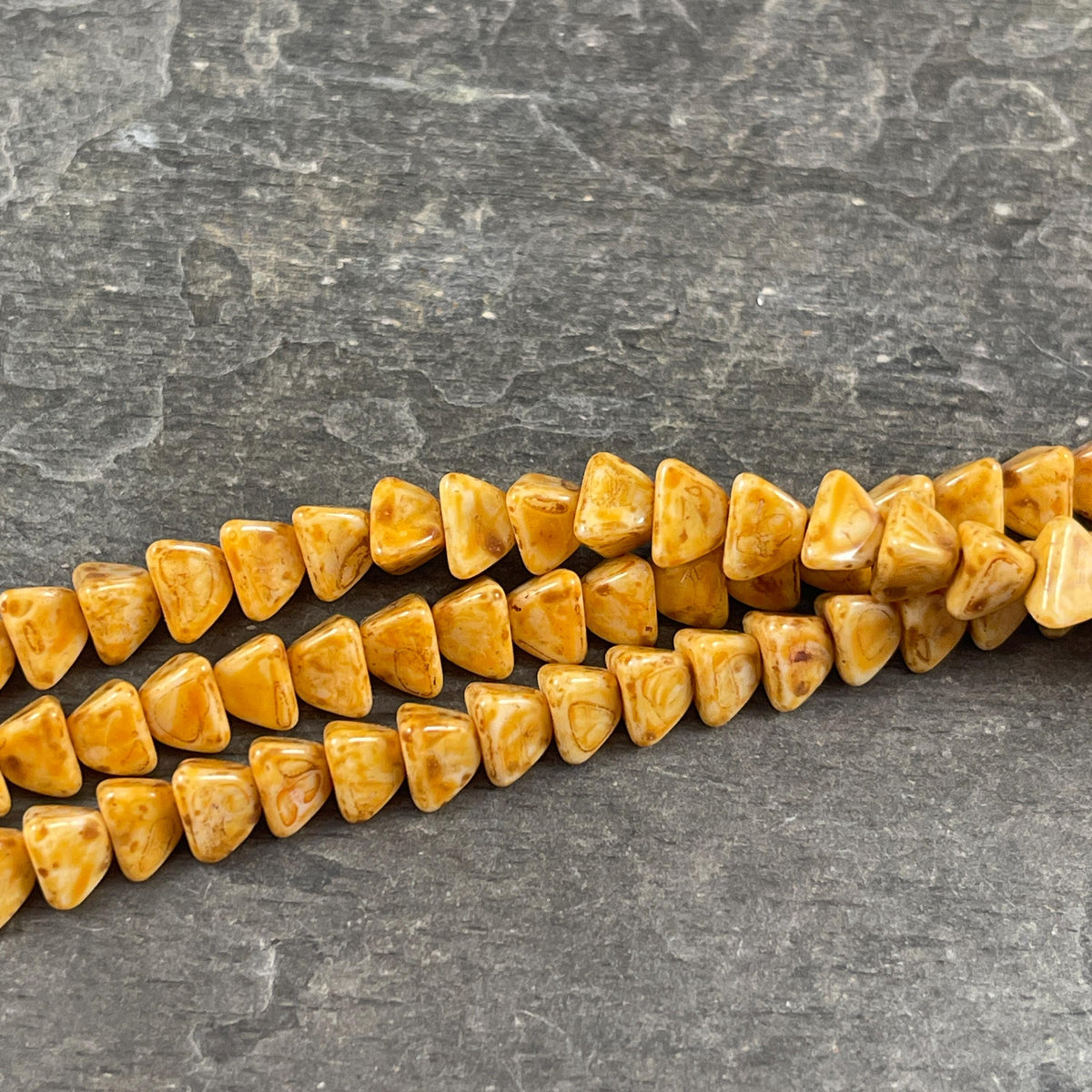 5mm Pyramid Beads, Alabaster with Apricot Yellow Picasso, Small Triangle Beads (TP4) * 35 Beads