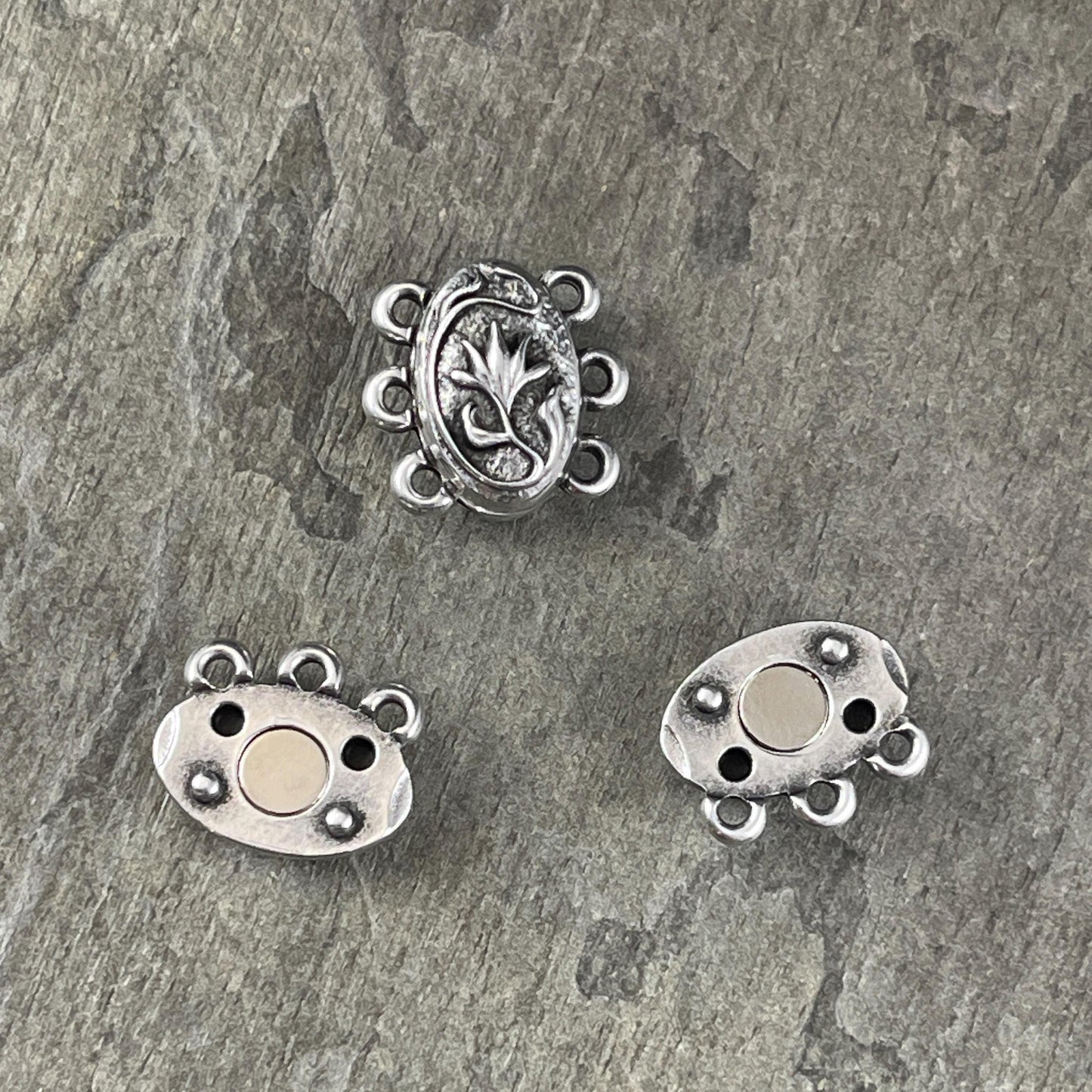 NEW - TierraCast Blossom Collection Magnetic Clasp, Antiqued Silver 15mm Oval Shape 3-Strand Clasp for Jewelry (PF/15212-77) * Qty. 1