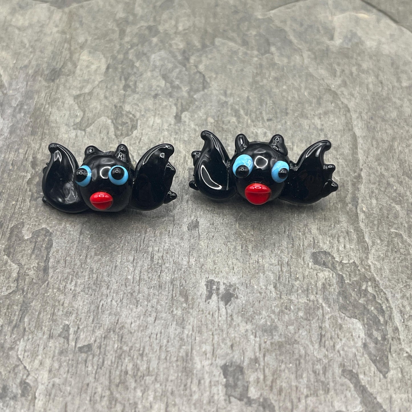 Halloween Beads - Lampwork Glass Bats, Black Bat Glass Beads * 4 Beads