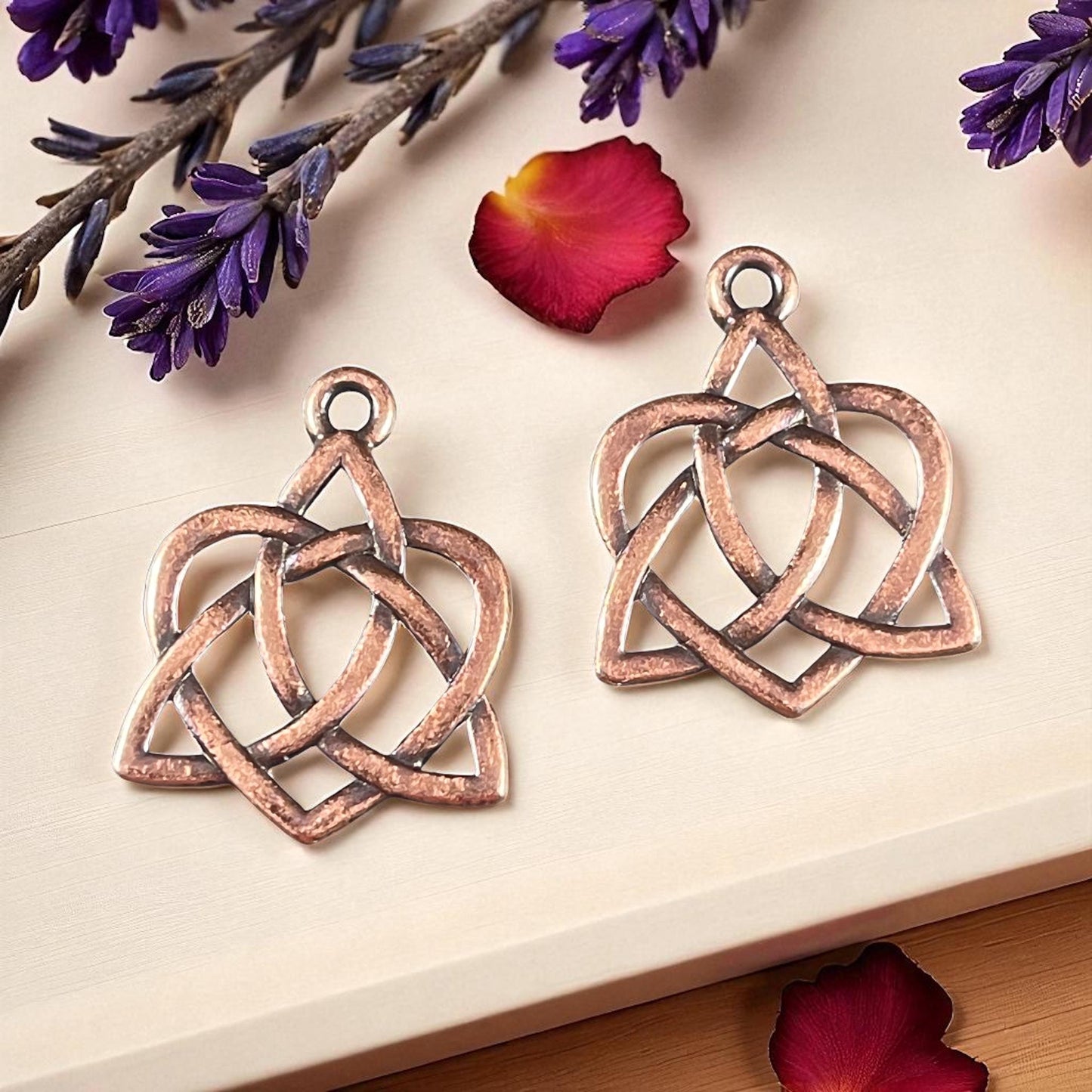 TierraCast Triquetra Charm, Antiqued Copper Celtic Open Heart Symbolic Pendant (PF/539-87) * Qty. 2