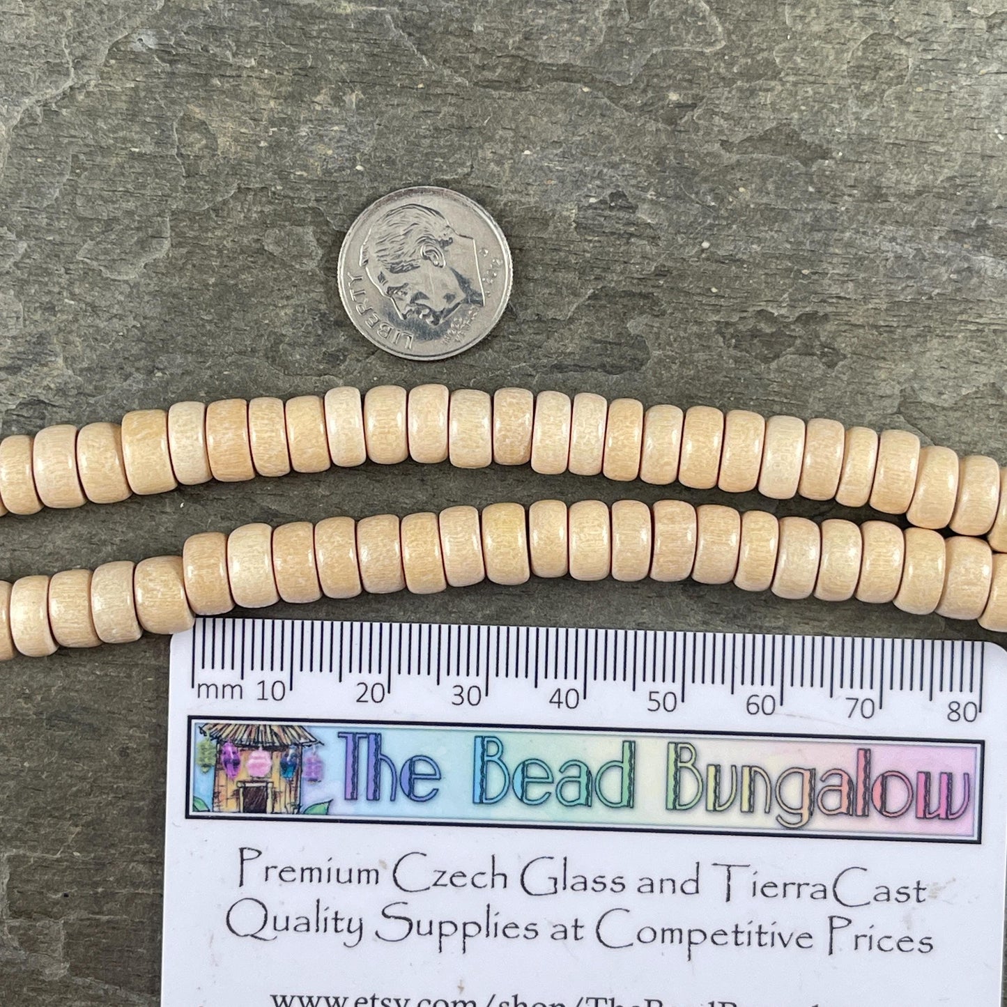 Natural Wooden Beads, 8mm Off-White Rondelle Beads (9572) * 16" Strand