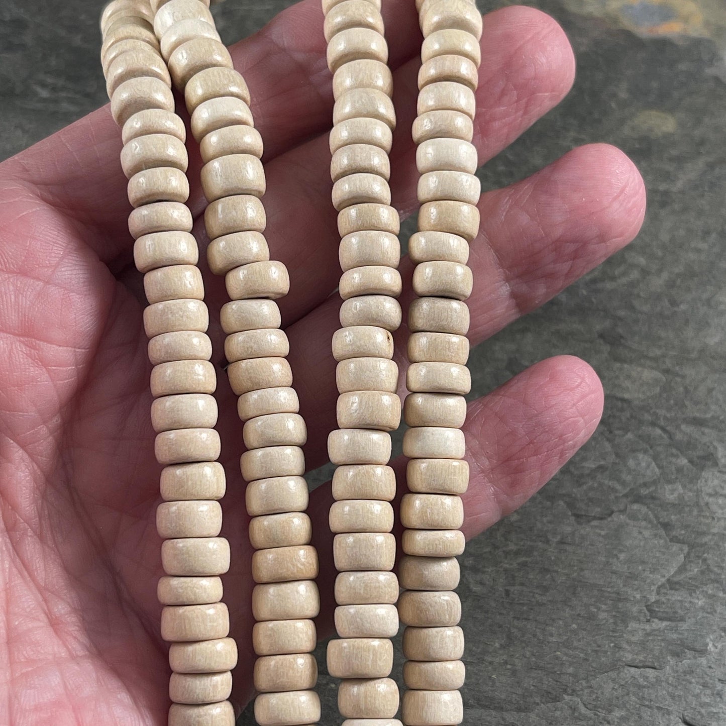 Natural Wooden Beads, 8mm Off-White Rondelle Beads (9572) * 16" Strand