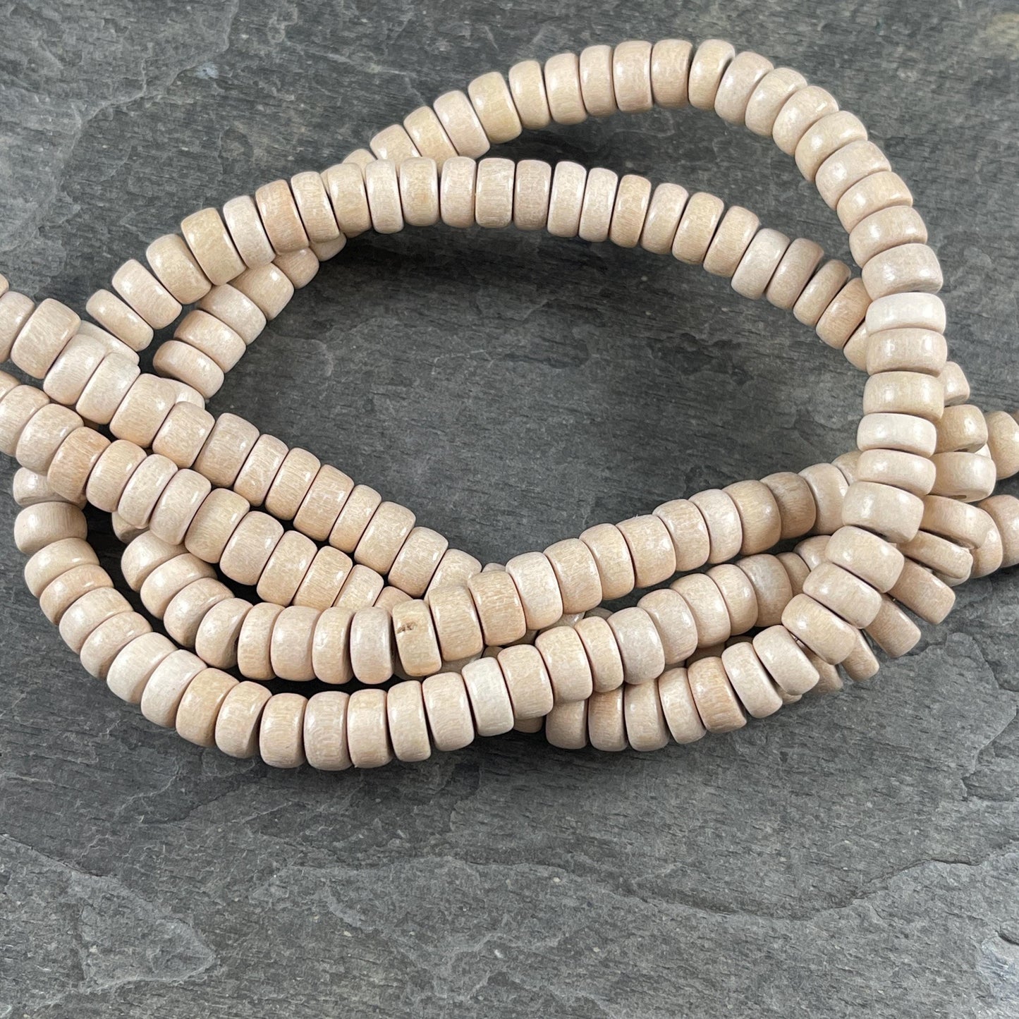 Natural Wooden Beads, 8mm Off-White Rondelle Beads (9572) * 16" Strand