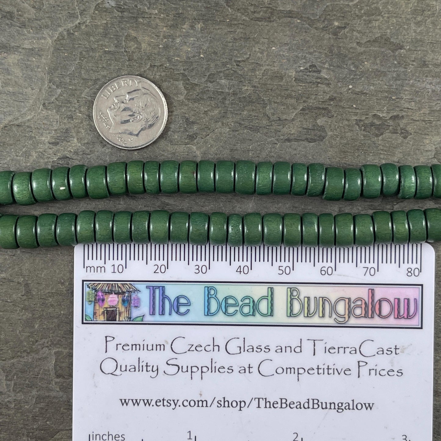 Green Wooden Beads, 8mm Light Forest Green Rondelle Beads (9589) * 16" Strand