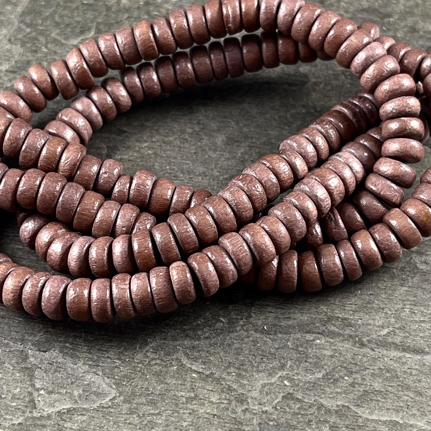Brown Wooden Beads, 8mm Chocolate Brown Rondelle Beads (9598) * 16" Strand