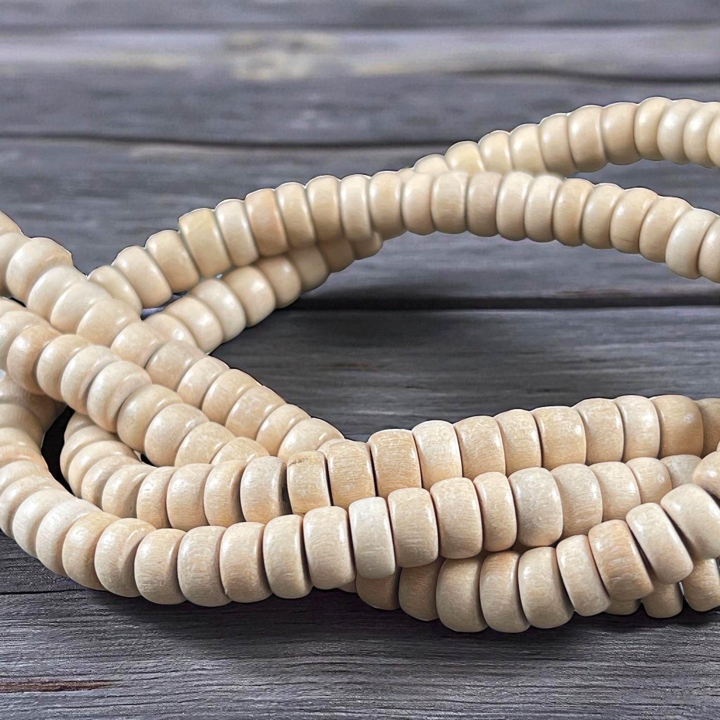 Natural Wooden Beads, 8mm Off-White Rondelle Beads (9572) * 16" Strand