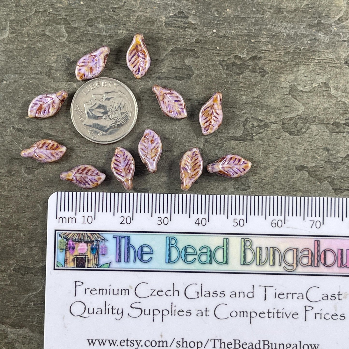 Czech Glass Beads - 12x6mm Briolette Leaf Bead, Alabaster with Lavender and Travertine Picasso (Bay9) * 20 Beads