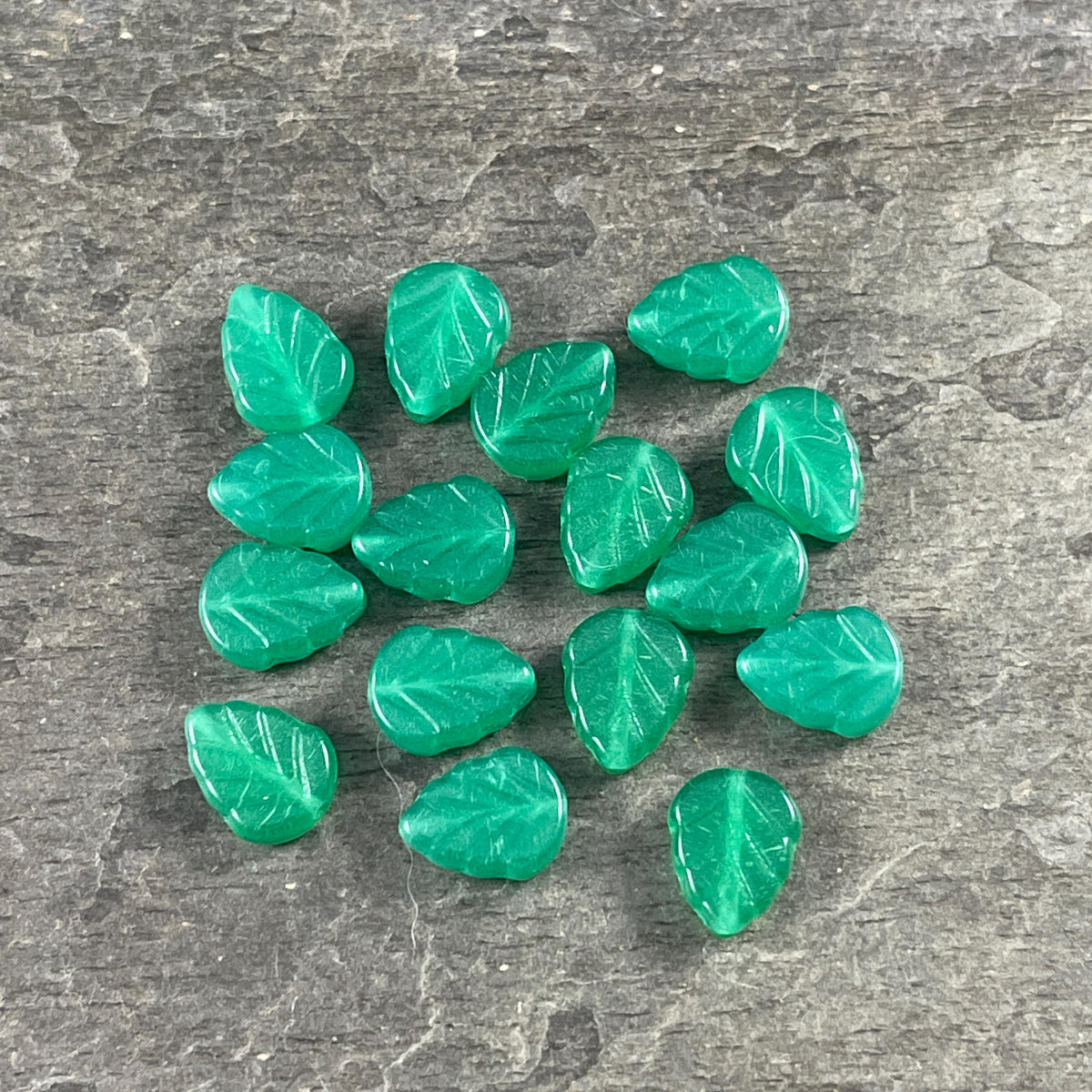 Czech Glass Beads - Milky Green Oval Leaf, 10x8mm Center Drilled Mint Leaf Bead (Mint30) * Qty. 16