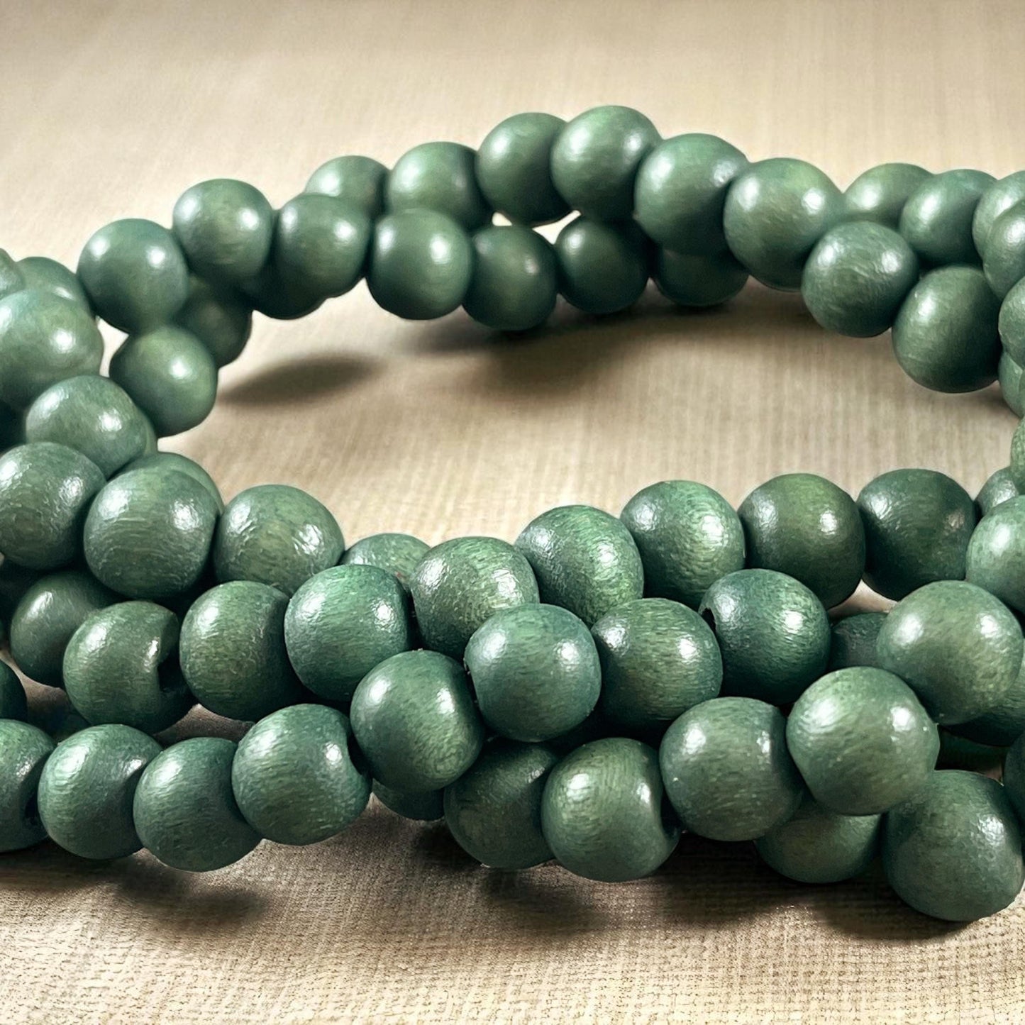 8mm Round Wooden Beads, Light Forest Green Wooden Mala Beads (9457) * 16" Strand