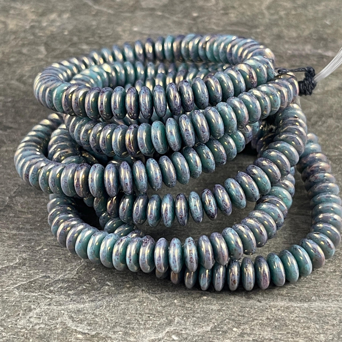 Czech Glass Beads - 6x2mm Heishi Rondelle, Slate Blue Luster (DSC/N-2212) * Qty. 50