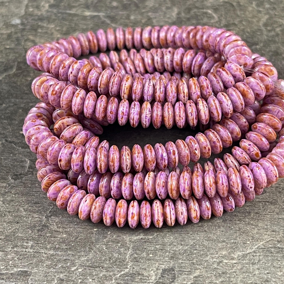 Czech Glass Beads - 6x2mm Heishi Rondelle, Thistle Purple with Picasso Finish (DSC/N-0453) * Qty. 50