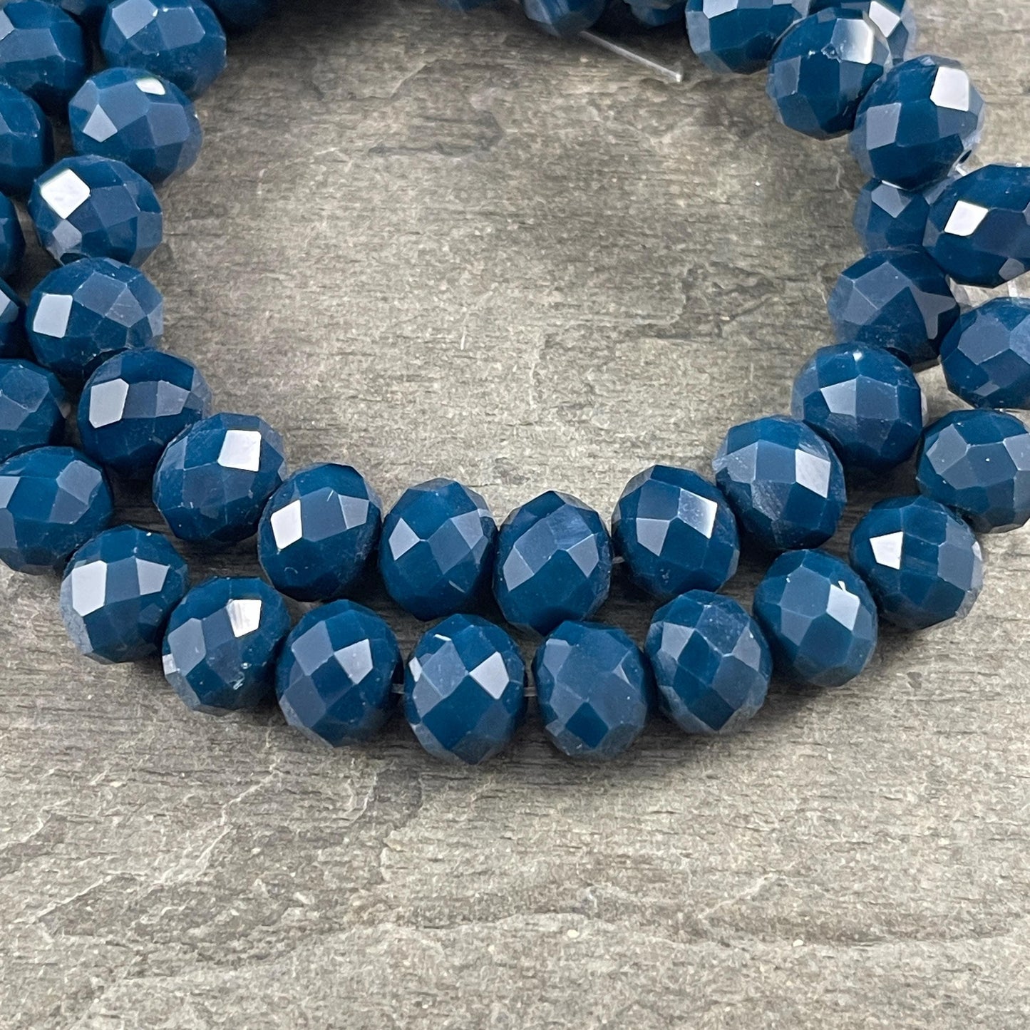 9.5mm Faceted Glass Beads, Opaque Navy Blue Rondelles (Navy-9) * 30 Beads