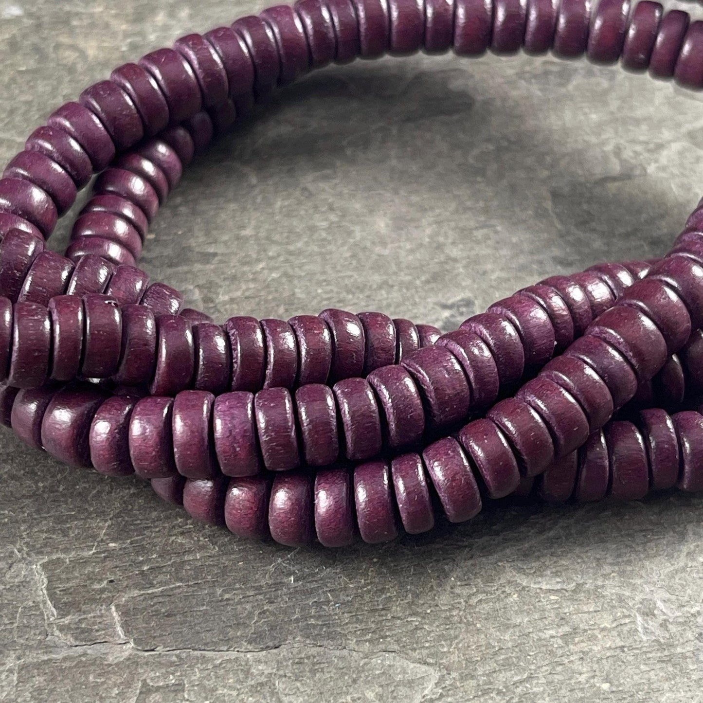 Purple Wooden Beads, 8mm Dark Plum Rondelle Beads (9599) * 16" Strand