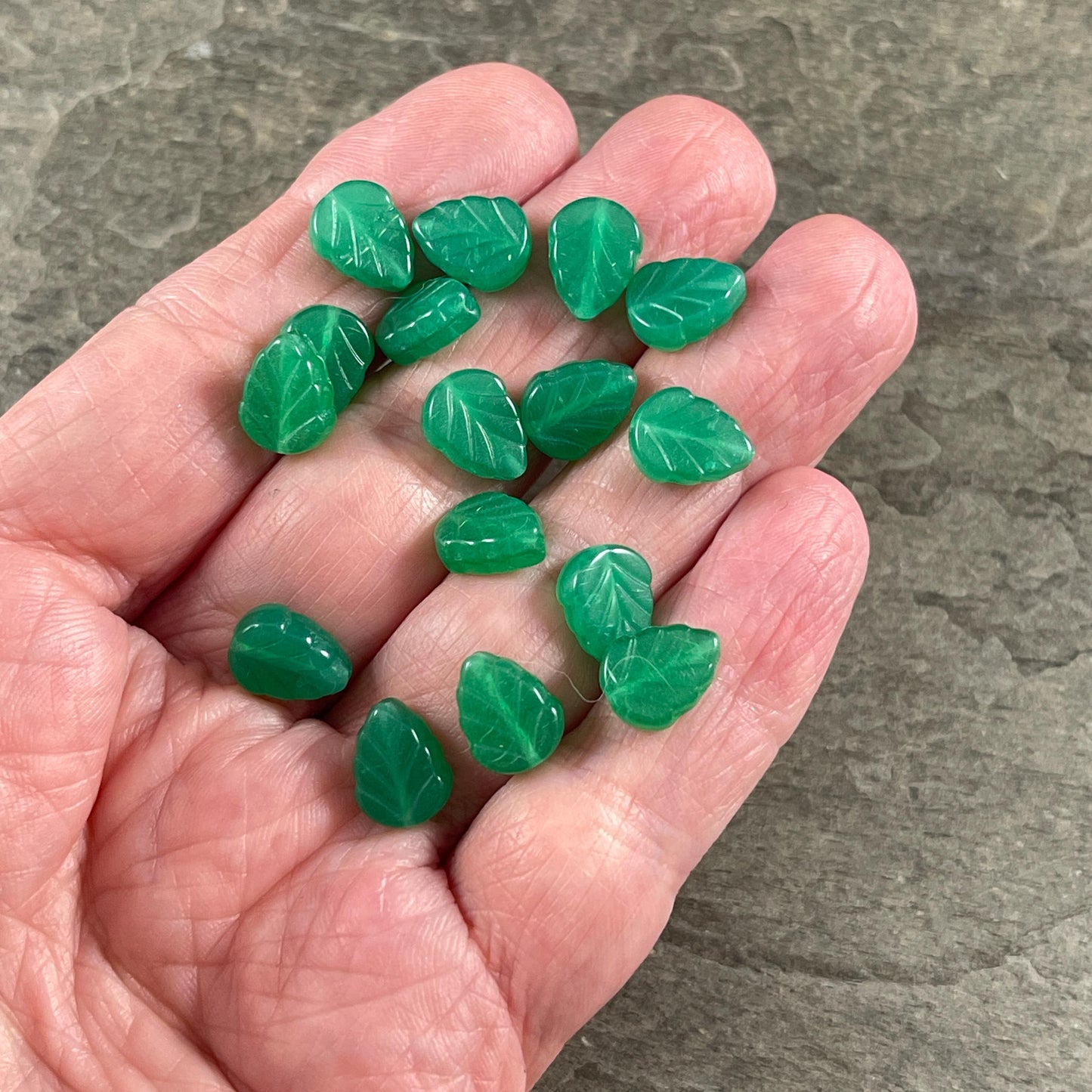 Czech Glass Beads - Milky Green Oval Leaf, 10x8mm Center Drilled Mint Leaf Bead (Mint30) * Qty. 16