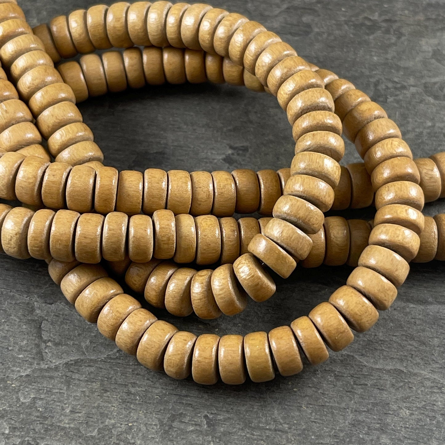 Camel Tan Color Wooden Beads, 8mm Dark Tan Rondelle Beads (1949) * 16" Strand