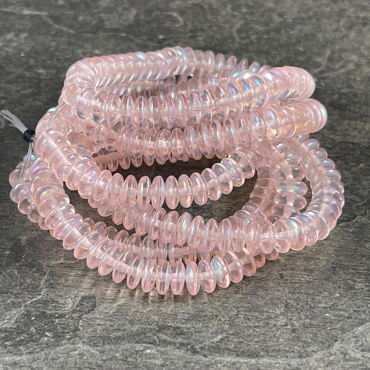 Czech Glass Beads - 6x2mm Heishi Rondelle, Transparent Pale Pink with AB Finish (DSC/N-0385) * Qty. 50