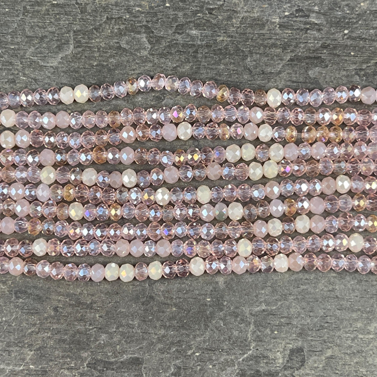 Tiny Mixed Glass Beads, Pale Vintage Pink and Beige 3x2mm Faceted Glass Beads (Vintage Pink) - 15" Strand